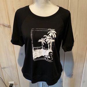 Black graphic Sweatshirt with palm trees and swan float